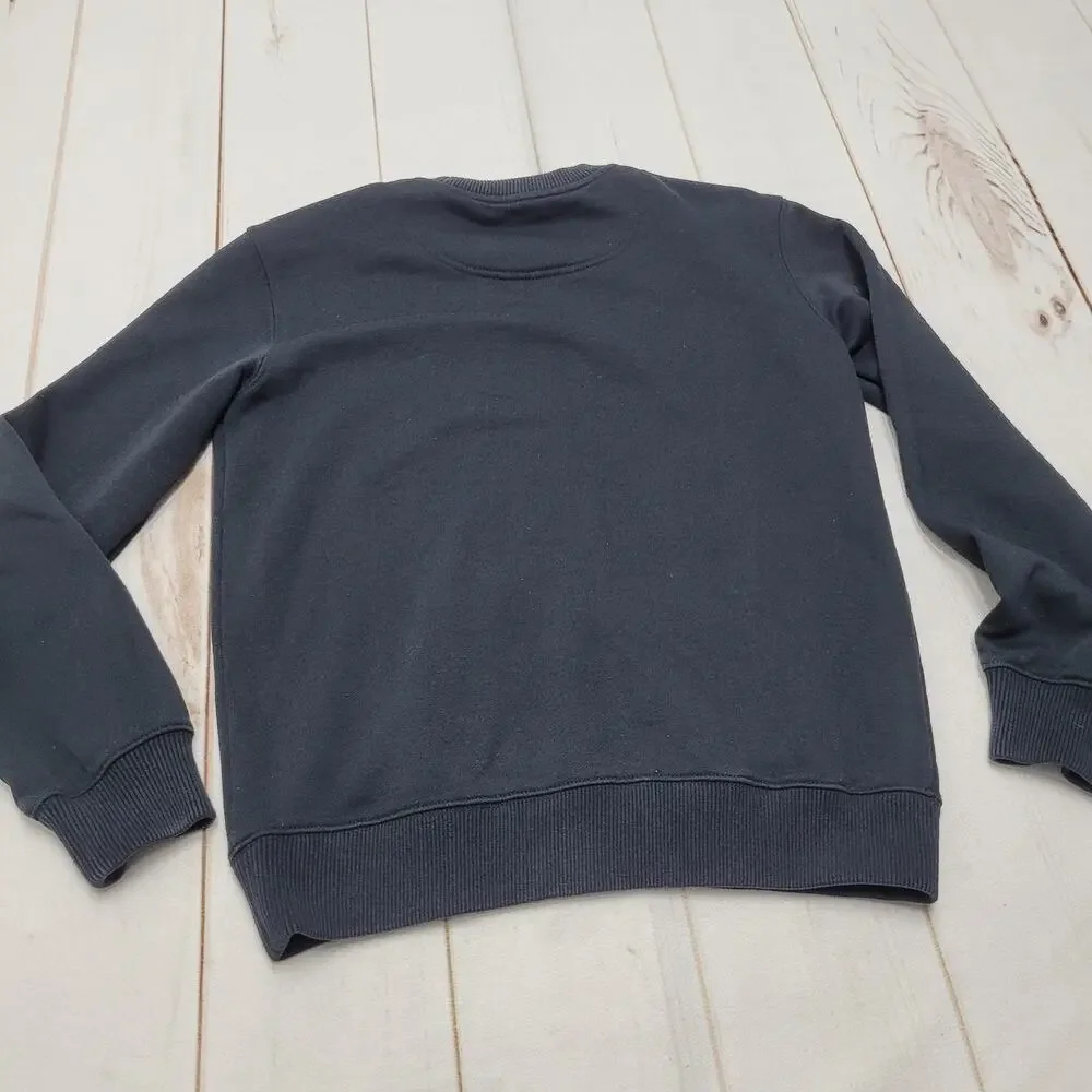 Coach black crew neck floral embroidered fleece pullover large logo